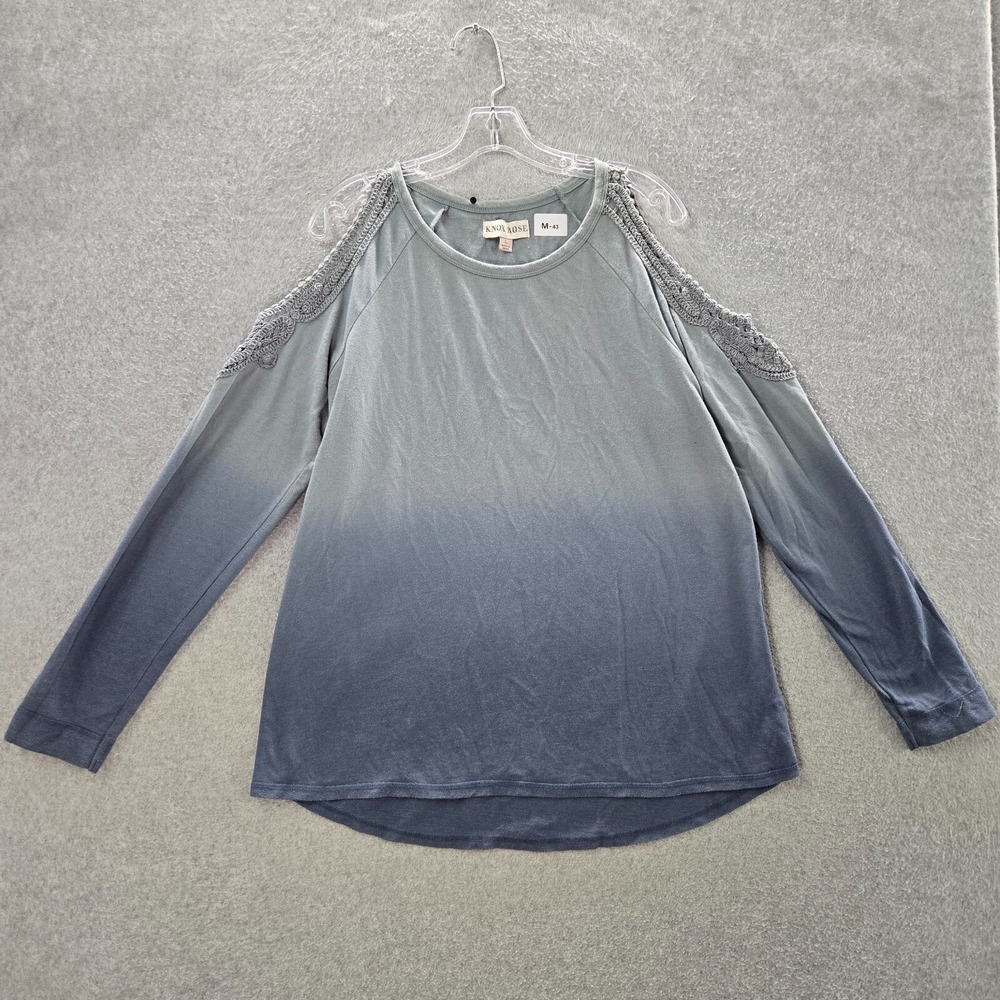 Knox Rose Women Top Large Blue Ombre Cold Shoulder Blouse Long Sleeve